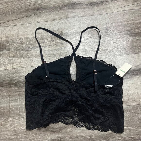Aerie Racerback Strap Lace Knit Bralette Black NWT Women’s Size M - Picture 3 of 6